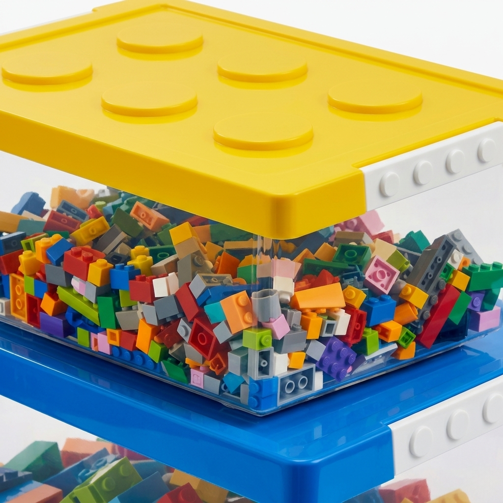 Stackable Toy Storage Bins With Baseplate Lids