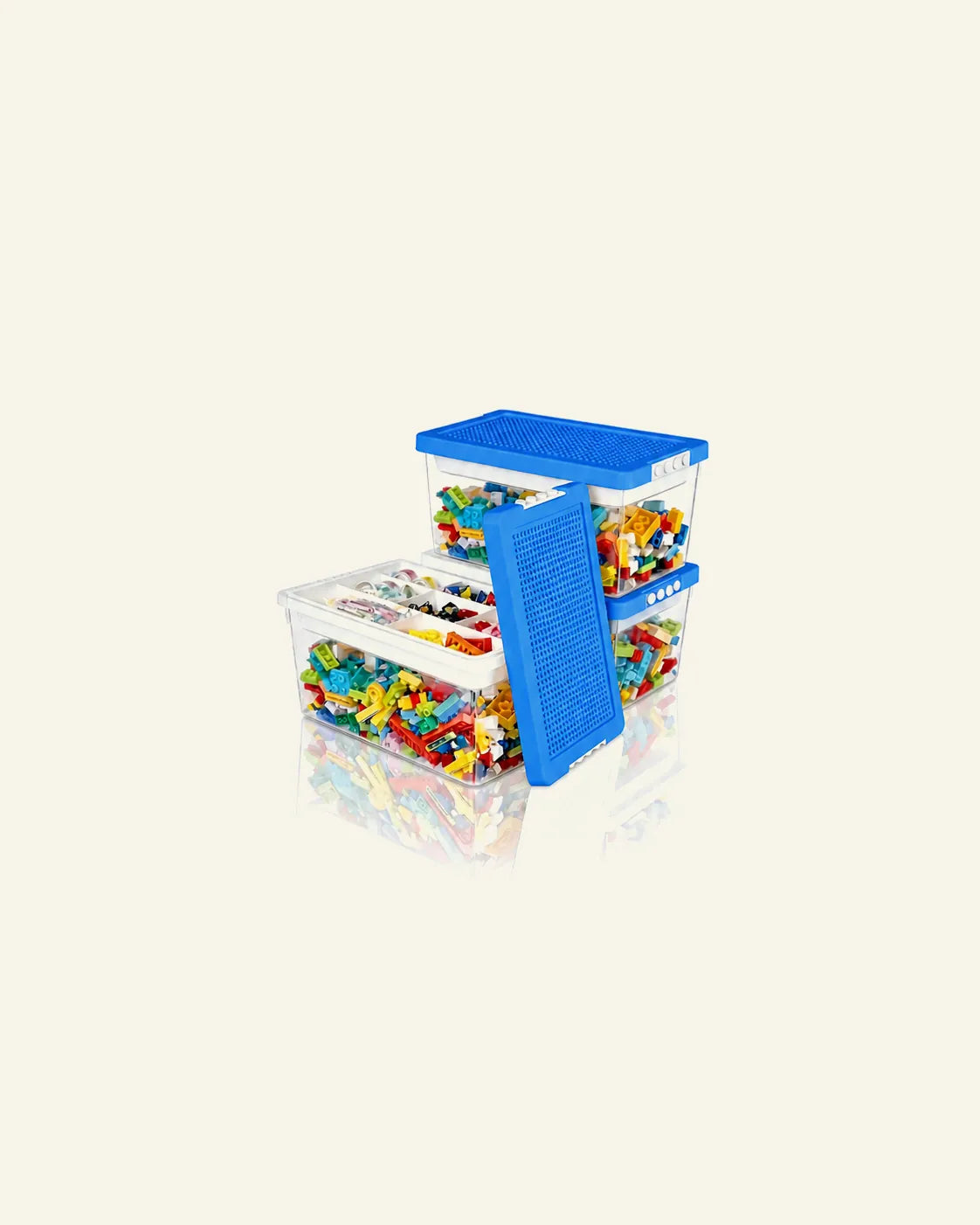 Stackable Toy Storage Bins with Baseplate Lids – Single & 3-Pack Bundles