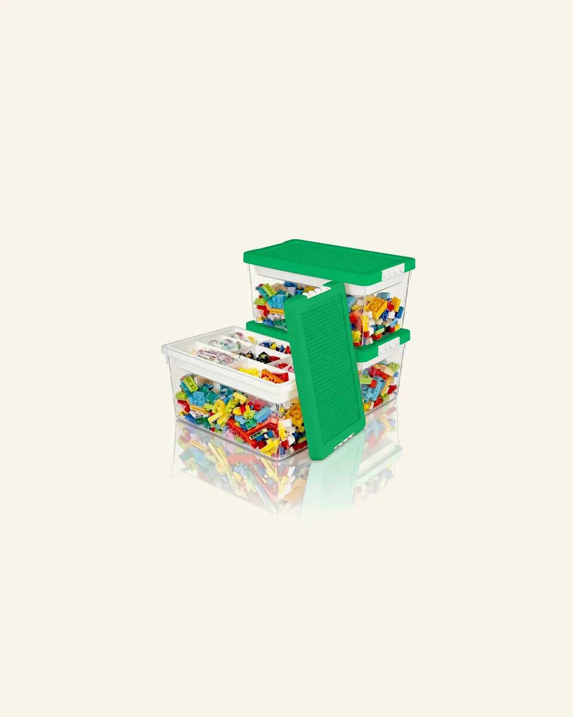 Stackable Toy Storage Bins with Baseplate Lids – Single & 3-Pack Bundles