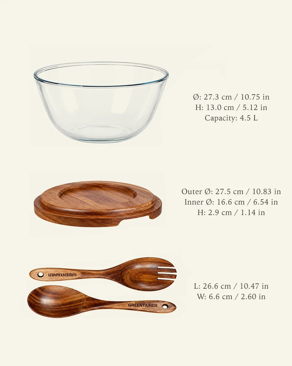 Wooden Salad Server Set with Lid - dimensions